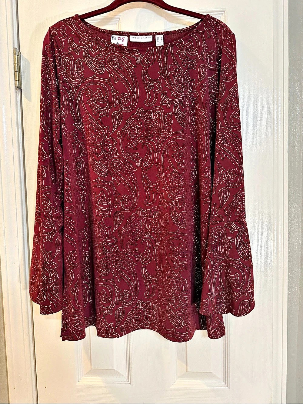 Susan Graver Paisley Tunic Burgundy Size Medium